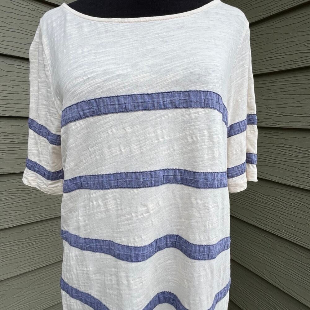 J. CREW, cream with chambray stripes, short sleeves, women's size M, T-shirt